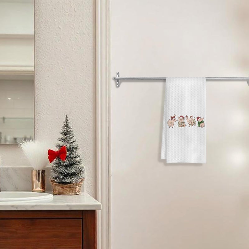COWEB Christmas Pig Kitchen Towels, Pig Gifts for Women Girls, Pigs Christmas Decorations Dish Towels, Farmhouse Christmas Hand Towel for Bathroom, 16x24 Inch - Image 5